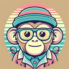 Synthwave Spectacles: A Whimsical, Post-Impressionist Monkey in Pastel Shades. Generative AI