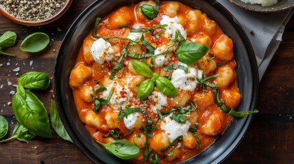 Creamy tomato gnocchi with burrata, basil and garlic