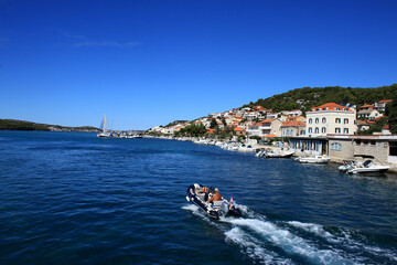 boat on the blue sea in Tisno, island Murter, Croatia