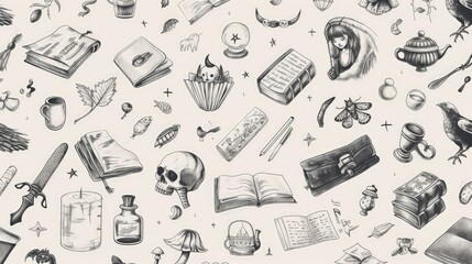 A set of hand-drawn doodles and sketches, including characters, animals, and everyday objects, adding a personal touch to projects. 8k