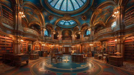Fototapeta premium library interior lots of books