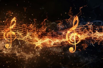 An artistic composition where fire sparks are captured in a way that resembles musical notes on a score. 