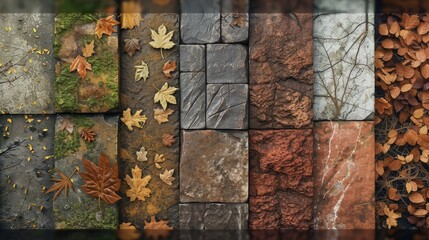 A texture pack featuring natural elements like stone, wood, water, and leaves, offering a range of surfaces for creative use. 8k