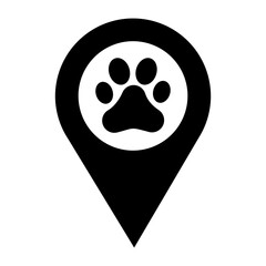 Pet Shop Map Pin Location Pointer Filled Icon | Pet Paw with Map Pointer Icon | Vector icons for app, website, graphic design, business, petcare, social media, technology, services, etc.