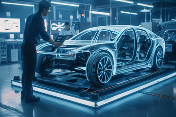 Man Standing Next to Car in Garage