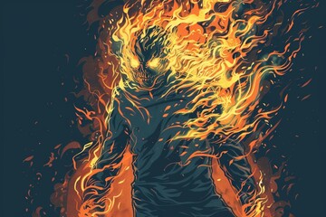 Horror themed t-shirt design of Engulfed in flames