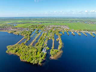 Aerial from the Spiegelplas and the little town Nederhorst den Berg in the Netherlands