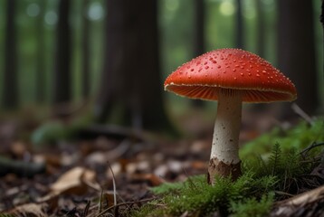 Fototapeta premium red fly agaric on the background of the forest