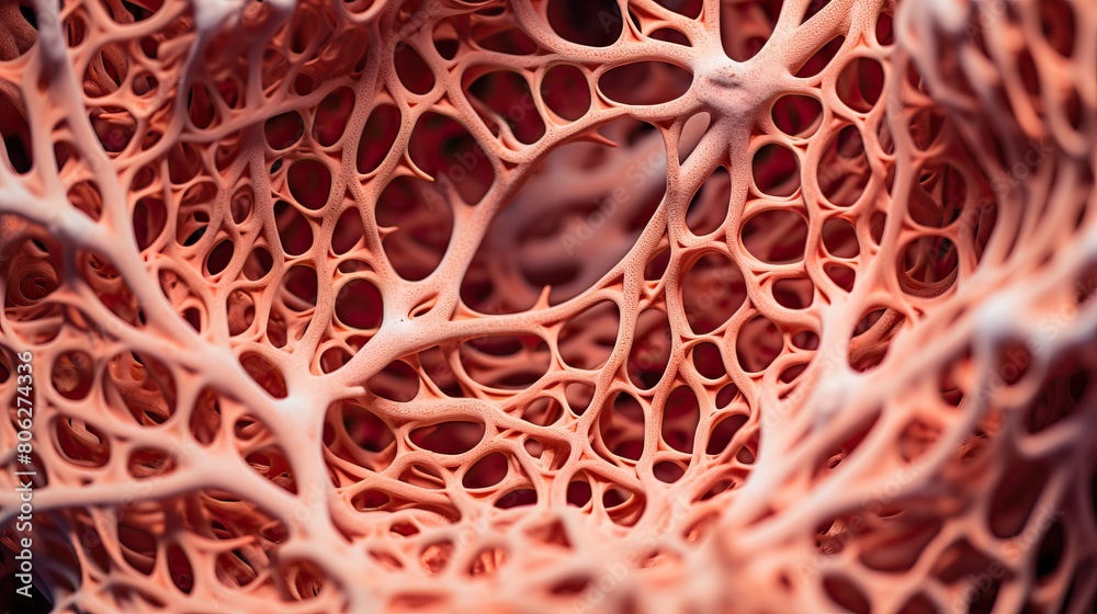 Fototapete a 3d rendering of a pink organic structure, resembling a coral or bone structure.