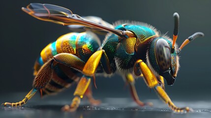Bees in rainbow colors.虹色に輝くミツバチ。Generative AI	