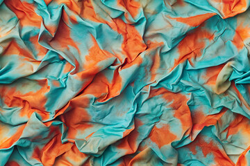 Close-up of Crumpled Paper with Turquoise and Coral Paint