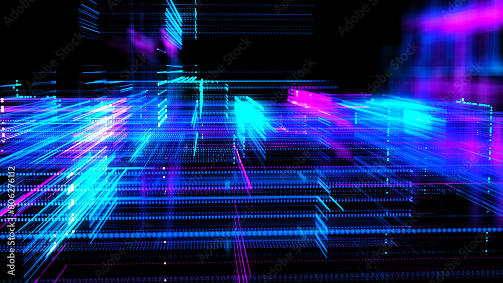 Poster abstract techno background. three-dimensional composition of intersecting multi-colored grids. infor