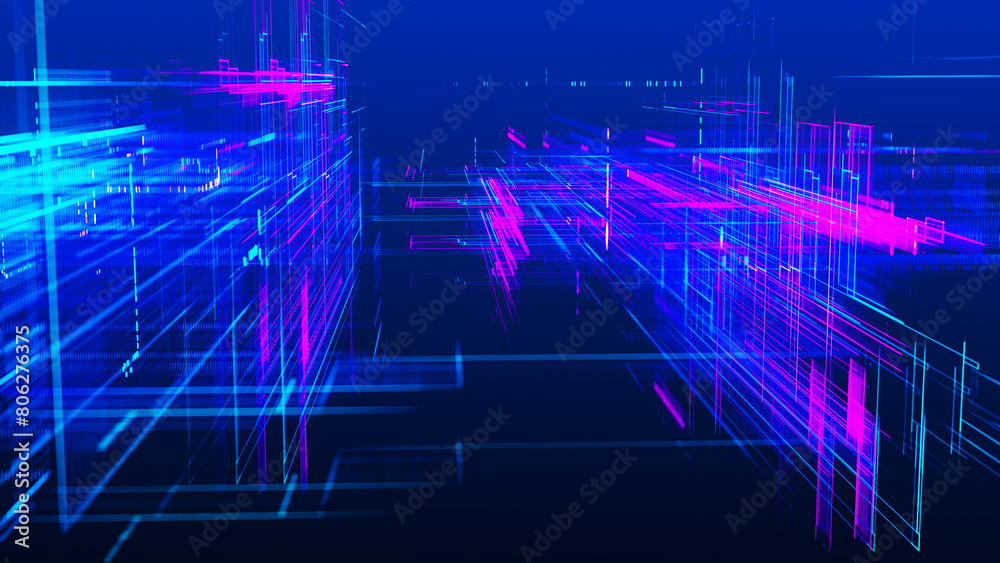 Poster abstract techno background. three-dimensional composition of intersecting multi-colored grids. infor