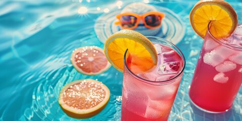 Glasses of Drinks by Poolside