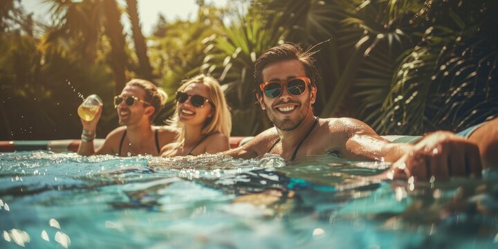 People Swimming Together in a Pool - Powered by Adobe