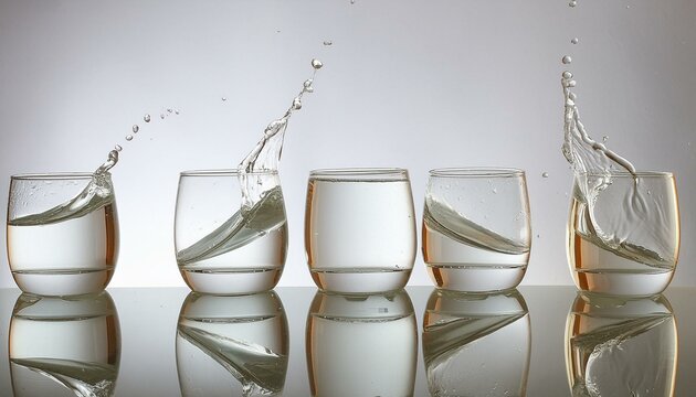 Refreshing Elixir: Water Splash in Glasses on White Background