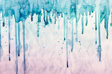 Watercolor bright illustration in shades of blue and pink. Effect of falling drops.