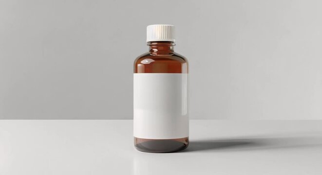 Bottle of medicine, health product with empty, blank, white sticker area for brand logo