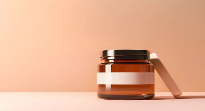 Cosmetic product jar, beauty product with white empty sticker area for brand logo. Mock-up, mockup concept for beauty and personal hygiene products