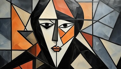 cubist portrait with bold black outlines inspired by cubism a portrait with bold black outlines and contrasting colors