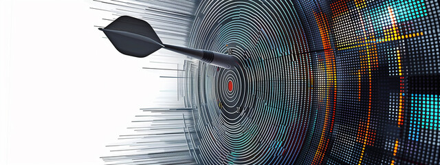Experience the perfect aim as a dart almost hits the bullseye, surrounded by an abstract fractal pattern, creating a visually stunning and captivating image.