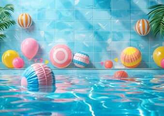 Pool Swim Party Invitation Invite Card Celebration Background Image Wallpaper 5x7	
