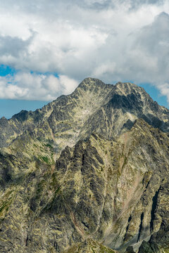 Ladovy stit, Zadny Ladovy stit and nearer and lower Javorovy stit and Maly Javorovy stit mountain peaks in High Tatras mountains