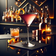 Manhattan Cocktail in a luxury night bar. Drink, beverage and mixology concept