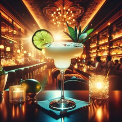 Margarita Cocktail in a luxury night bar. Drink, beverage and mixology concept