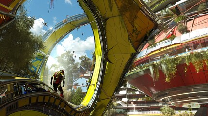 Obraz premium High tech electric vehicle factory automated robot arm assembly line for green energy manufacturing