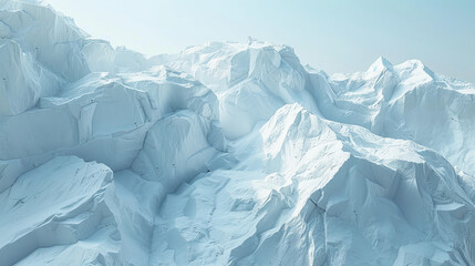 A snowy mountain range with a large, deep crevasse in the middle