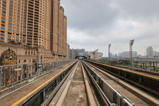 Macau - 2 April 2021: Macau Light Rapid Transit (MLRT) Taipa Line.