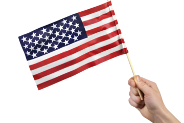 man hand waving american flag isolated on transparent background