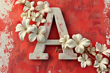 3D Render Letter A with Engraved Flowers on Abstract Background