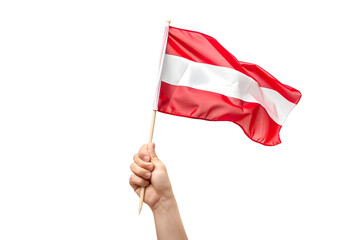 man hand hold national flag of Austria isolated on transparent background