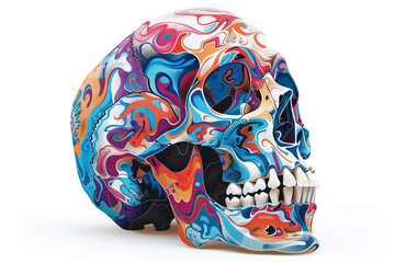 Colourful Human skull vector illustration on white backdrop.