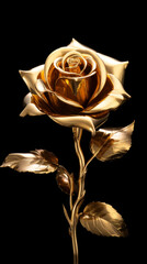  Golden rose on a black background,