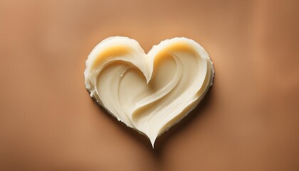 heart shape shea butter cream texture smudge stroke on beige brown color background