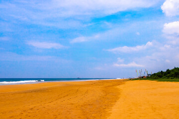 Beautiful landscape panorama strong waves Bentota Beach on Sri Lanka.