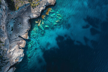 Fototapeta premium Aerial view of tropical island and blue clear water