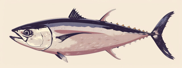 Artistic rendition of a tuna fish in watercolor style, detailed and realistic.