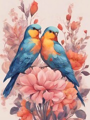 Obraz premium two parrots on the branch