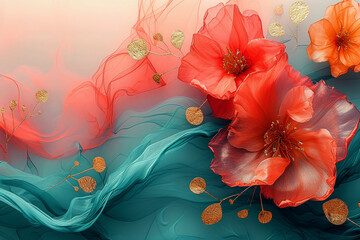 Abstract art background Minimal style wallpaper with flower and botanical leaves, Organic background for banner