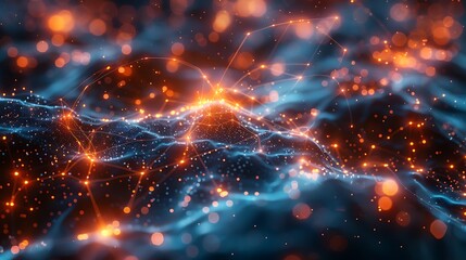 Obraz premium A network of glowing data streams intertwining in a virtual reality environment. 