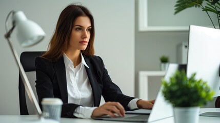 Focused Businesswoman Working on Laptop