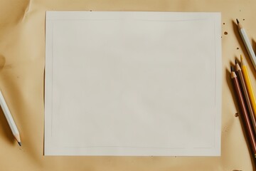 Crayon with paint canvas on wood background with copy space