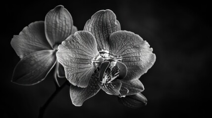 These black and white orchids showcase detailed veining and textures, enhancing the mystical feel