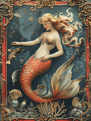 Mermaid vintage cover book  illustration