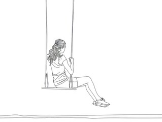 A woman swinging on the swing, simple line drawing.