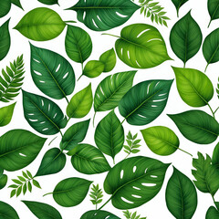 green leaves background pattern of various plants created using generative AI tools